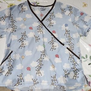 Blue Monkey Print Scrub Top